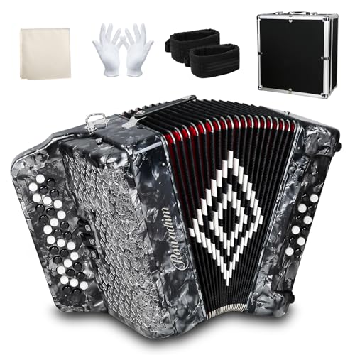 Accordion 34 Key 12 Bass F/B/E Diatonic Beginner Stage Instrument (Gray)