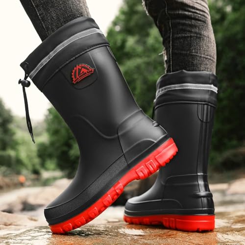 Vedica メンズ作業長靴 6#ブラック/レッド 27.0cm