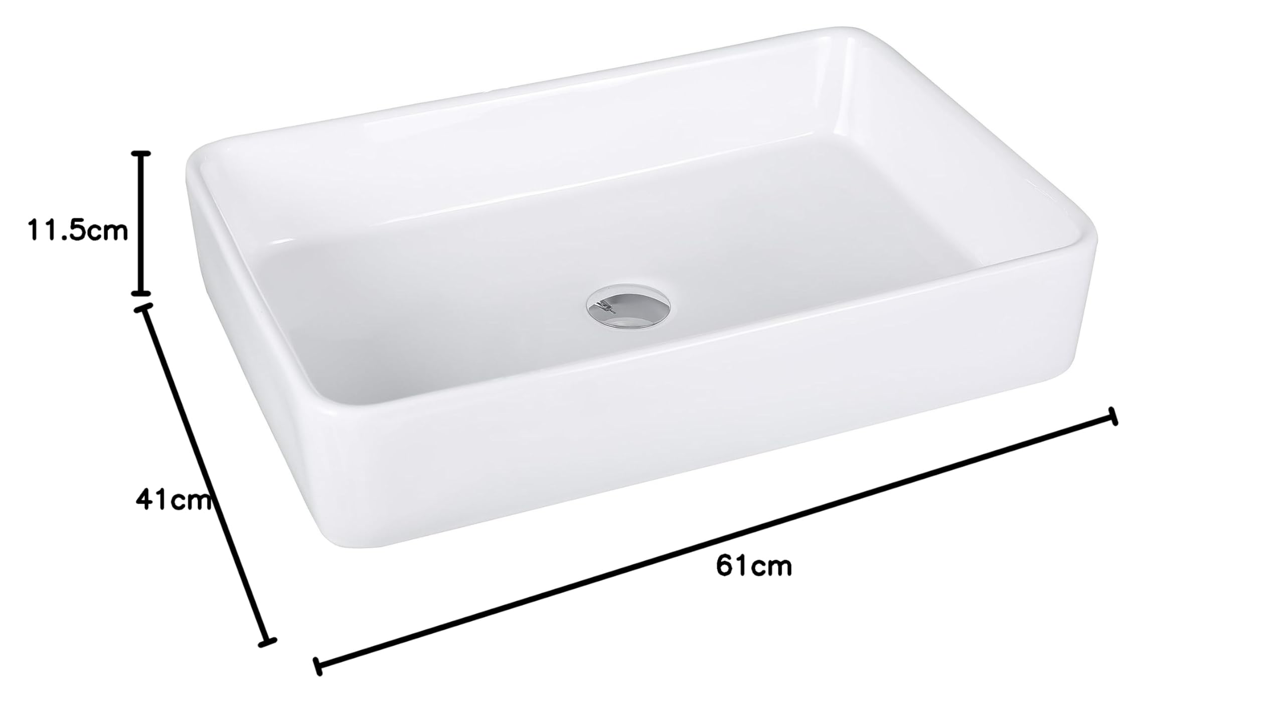 Umywalka premium - umywalka nablatowa na wysoki połysk - umywalka ceramiczna do umywalki - biała - 610 x 410 x 115 mm