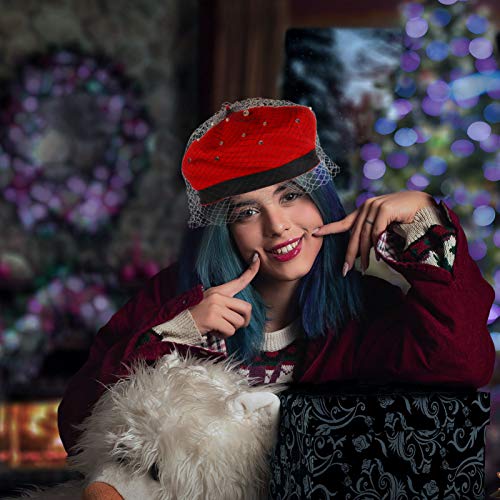 Amosfun chapéu boina perolada estilo francês gorro vintage inverno quente chapéu de renda com contas