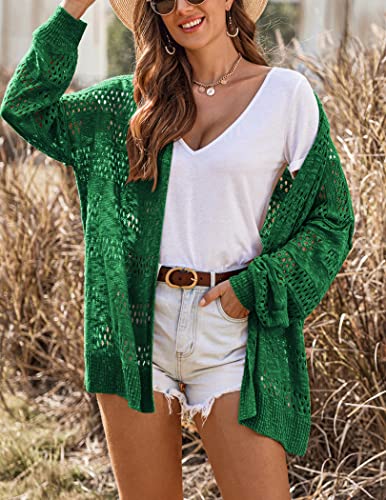 Image of HOTOUCH Lightweight Crochet Cardigan for Women Long Sleeve Open Front Knit Oversized Cardigans Sweaters