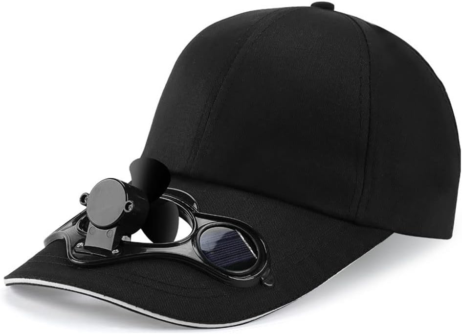 Walnut Summer Adjustable Cotton Solar Fan Cooling Baseball Cap Women Men Outdoor Travel Camping Hiking Sports Hat (Color : Black, Size : One Size)