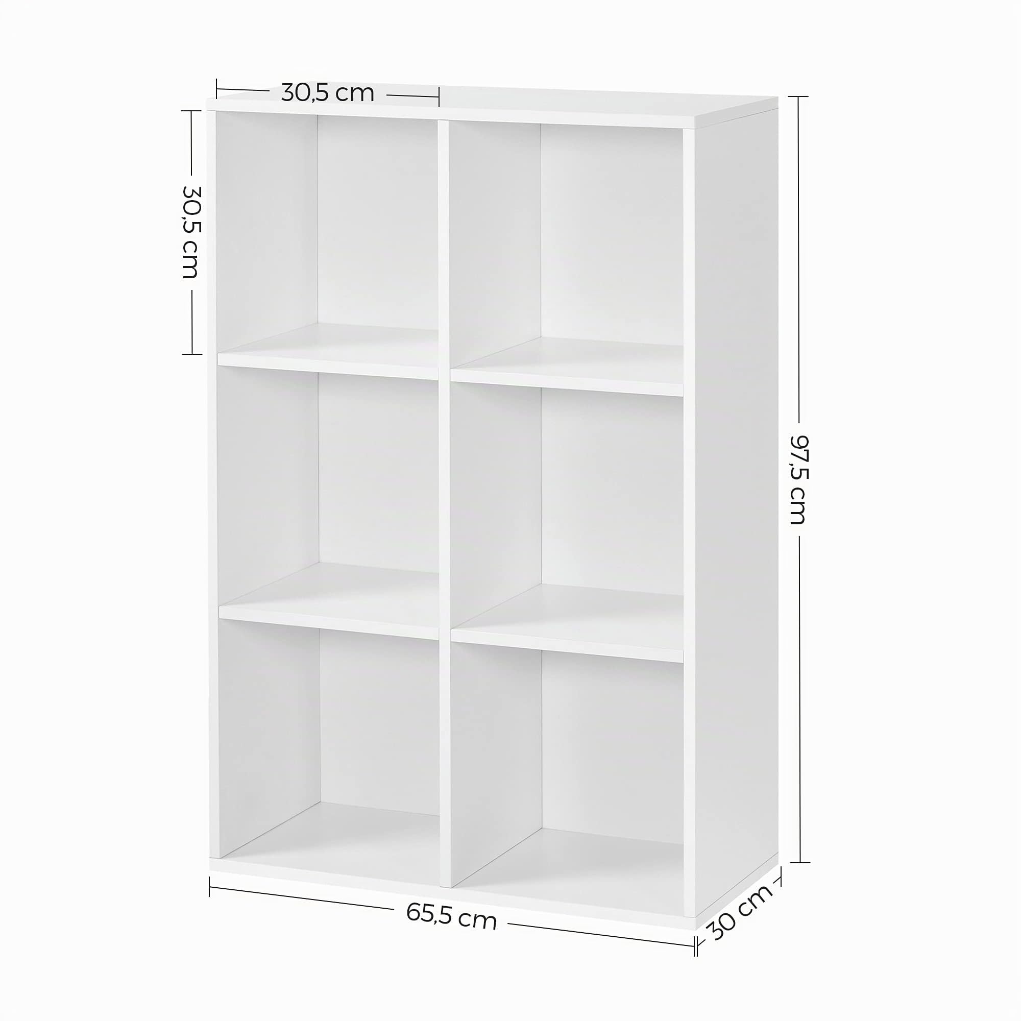 VASAGLE Bücherschrank, Bücherregal, mit 6 Fächern, Büroregal, Würfelregal, Standregal, für Wohnzimmer, Schlafzimmer, Büro, Kinderzimmer, weiß LBC203D