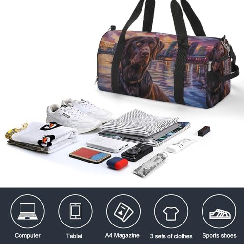 Black Labrador Dog Art Funny Gym Bag Travel Tote Bag Duffel Bag with Shoe Compartment for Weekender Sports Vacation4