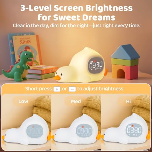 Image of Laying Duck Alarm Clock with Night Light for Kids with Sleep Training and Sound Machine, Rechargeable Silicone Lamp OK to Wake Clock,Cute Animal Tabletop Lamp, Perfect Sleep Companion for Boys Girls