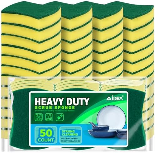 AIDEA Sponges Kitchen, 50 Pack Heavy Duty Dish Sponge, Cleaning Dish Scrubber Sponge for Home and Kitchen, Stink-Free Cleaning Supplies for Pots, Pans