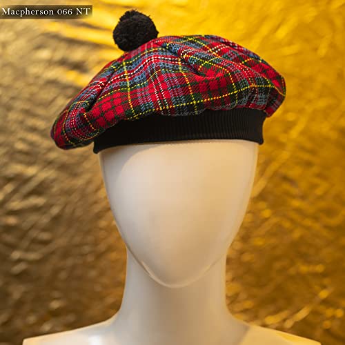 Image of Scottish Tam O' Shanter Hat Tartan Bonnet Pom Pom Wool Flat Cap One Size