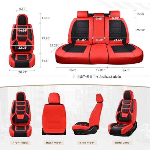Image of Coverado Car Seat Covers Full Set, Seat Covers for Cars, Front Seat Covers and Back Seat Cover Waterproof Leather Automotive Seat Cover, Universal Car Interior Protectors Cushion for Most Cars Red