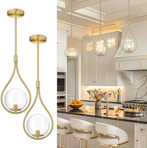 AUTELO 2 Pack Gold Pendant Lights, Hanging Lamp in...