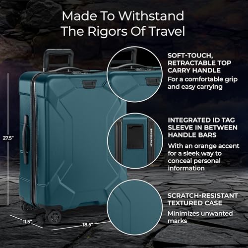 Image of Briggs & Riley 27 inch Medium Trunk Spinner - Checked Luggage for Travel, Suitcases with Wheels, Hardside Rolling Bag for Men & Women, Self-Repairing Zipper - Torq Collection, Ocean