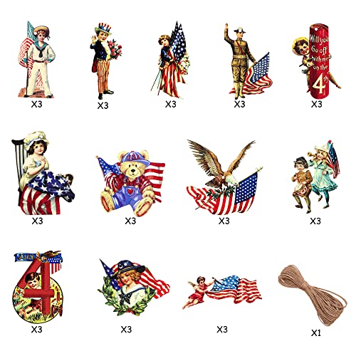 37Pcs Patriotic Independence Day Vintage Style Wooden Hanging Ornaments 4Th Of July Traditional Independence Day Pendant Party Decorations Memorial Day Family Home Party American Tree Wall Banner #TOP1