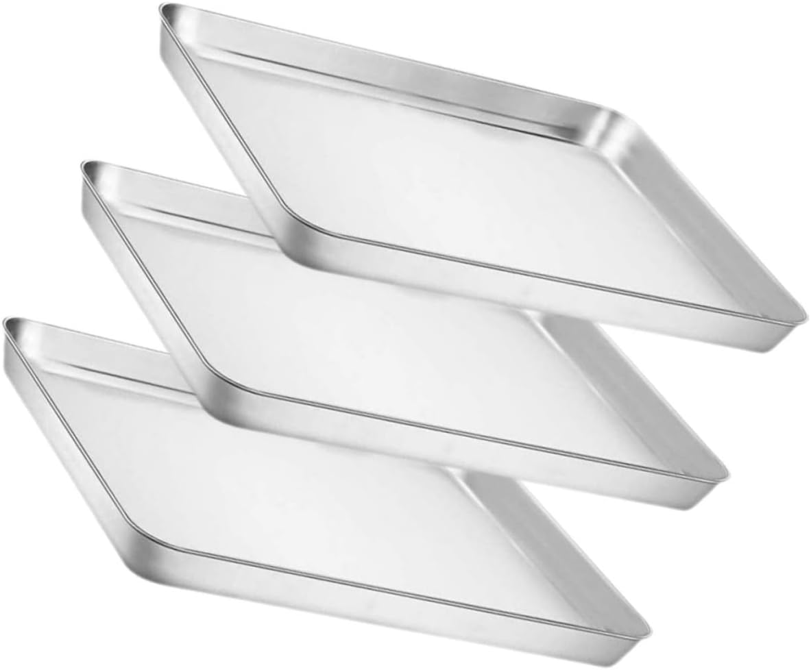 3pcs Stainless Steel Baking Pan Food Tray for Cookies Pizza and More Dishwasher for Home and Kitchen Use
