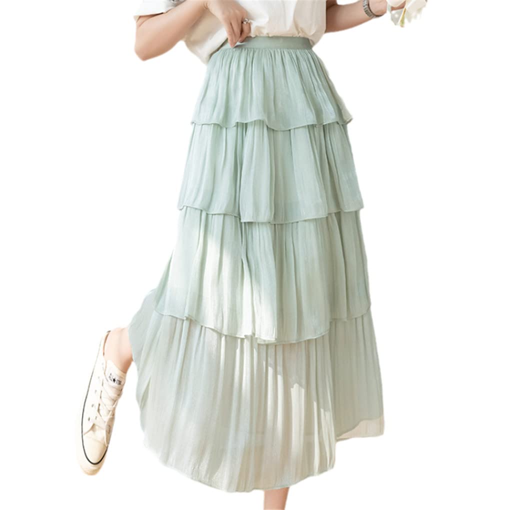 Dninmim Gonna longuette a vita alta in chiffon con volant da donna