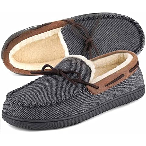 ULTRAIDEAS Men's Comfort Moccasin Slippers Memory Foam House Shoes with Nonslip Rubber Sole (X-Large, 11 UK/45 EU, Gray) Cover