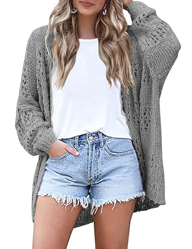 Image of HOTOUCH Lightweight Crochet Cardigan for Women Long Sleeve Open Front Knit Oversized Cardigans Sweaters