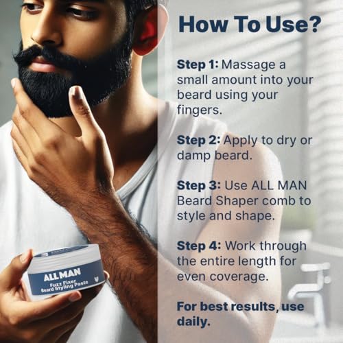 Image of ALL MAN Fuzz Fixer Beard Styling Paste, Strong Hold Cream Wax, With Mango Butter & Milk Protein for Strong Hair | 50g