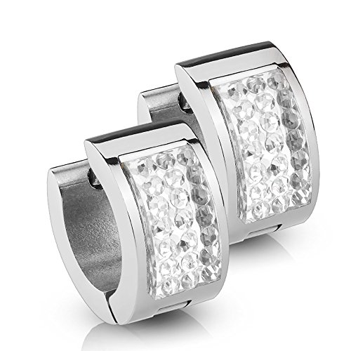 Preisvergleich Produktbild edle Damen Creolen Kreolen Klappcreolen Edelstahl Zirkonia Kristall Glitzer Autiga® klar