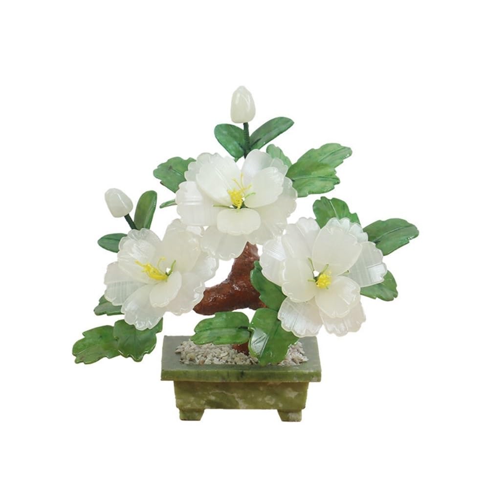 CHENGAIJIAN Artificial Bonsai Tree, Jade Bonsai, Retro Peony Chinese Handicraft Artificial Flower Potted Plant(White)