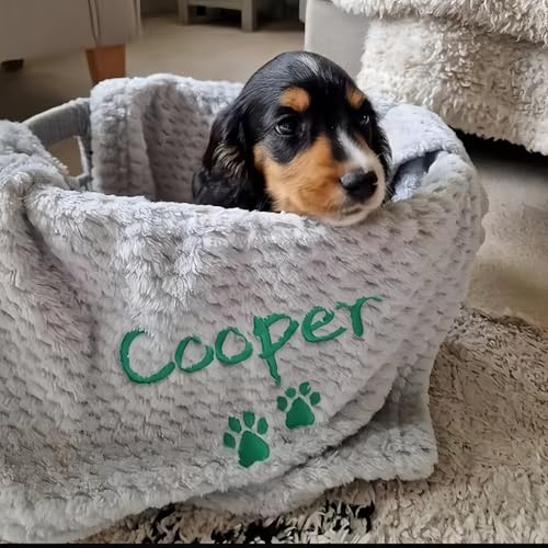 MEIEG Maßgeschneiderte Flanelldecke Für Hunde/Katzen, Personalisierte Haustierdecken Mit Namen, Besticktem Text/Symbol Bettdecken, Geschenke Für Tierliebhaber(45 * 65cm)