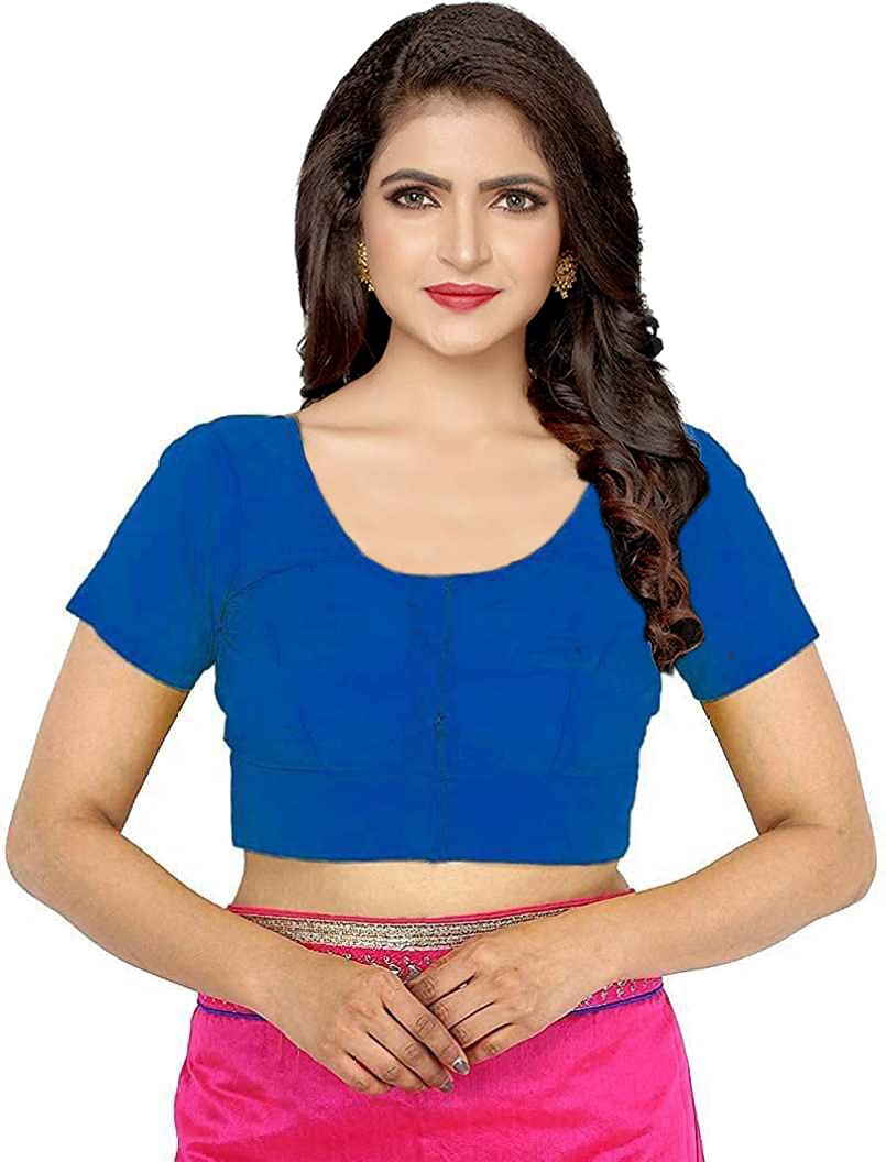 namita Women's Cotton Plain Half Sleeve Blouse (U-NECK-COTTON-BLOUSE-NAVY-BLUE-36_Navy Blue_36)-picture-50