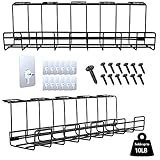 AUPSEN Under Desk Cable Management - 2 Pack Cable Management Tray with Reusable Super Adhesives, Desk Cable Management for Desks, Offices and Kitchens (Black)