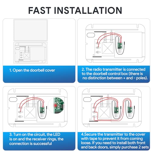 Extensor de campainha para usar com campainha com fio existente com 1 extensor + 1 receptor, alcance