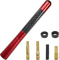 Tuxihapp Carbon Fiber Short Car Antenna 4.72" Aluminum Alloy Universal Replacement w/ Screws & Gaskets - Red Radio Reception Booster
