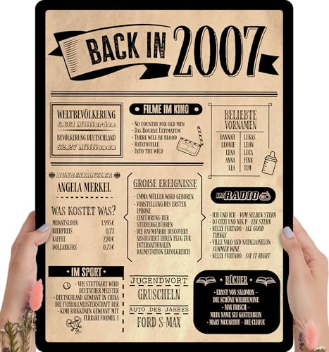Elbeffekt Holzbild: Alte Zeitung - Geschenk Geburtstag - personalisierbar zum Hinstellen/Aufhängen optional beleuchtet, Geburtstags Geschenke - persönliches Geschenk… (19 Geburtstag - 2007)