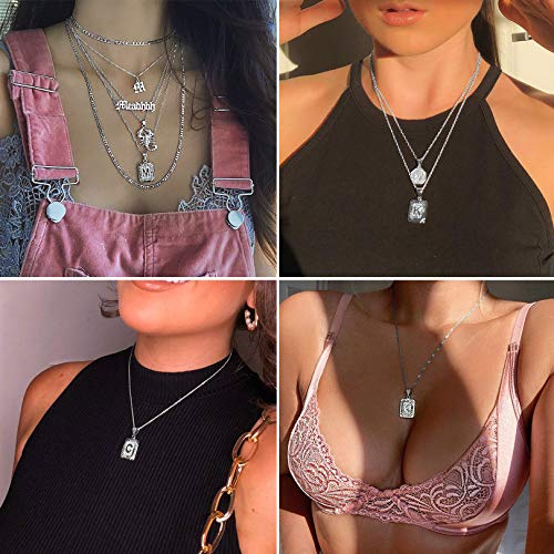 Focalook Initial Necklaces For Women Rectangle Shaped Platinum Plated Silver Color Letter J Pendant Necklace #TOP5