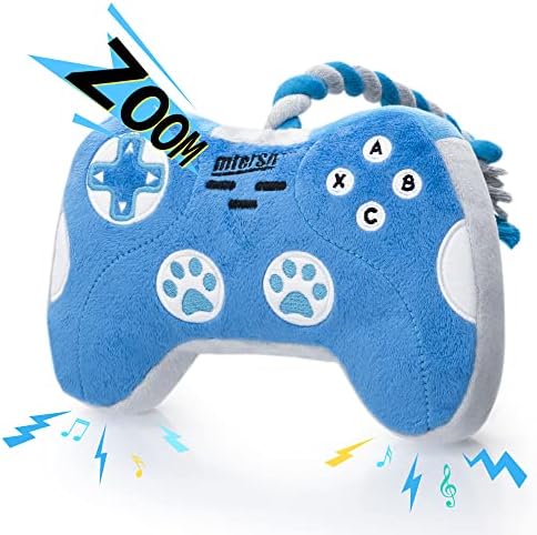 MTERSN Cute Squeaky Dog Toys : Blue Game Controller Plush Dog Toy and Funny Puppy Chew Toys with Full Crinkle Paper - Cool Dog Birthday Toys for Small, Medium and Large Dogs