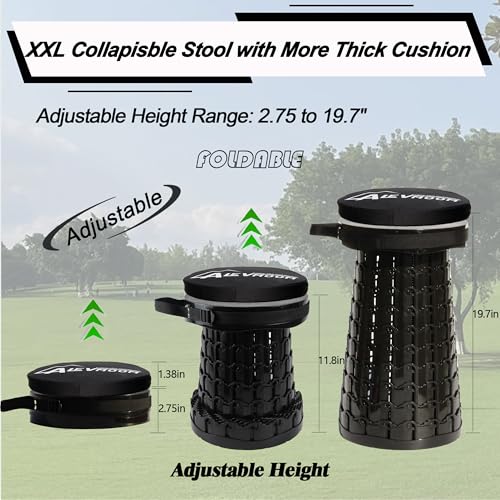 Image of ALEVMOOM Upgraded H 19.7 inch Collapsilbe Stool with 1.38 inch Thick Cushion,1000 lbs Capacity Wider & Taller Heavy Duty, Portable and Foldable Adjustable Telescoping Stool for Camping Hiking BBQ