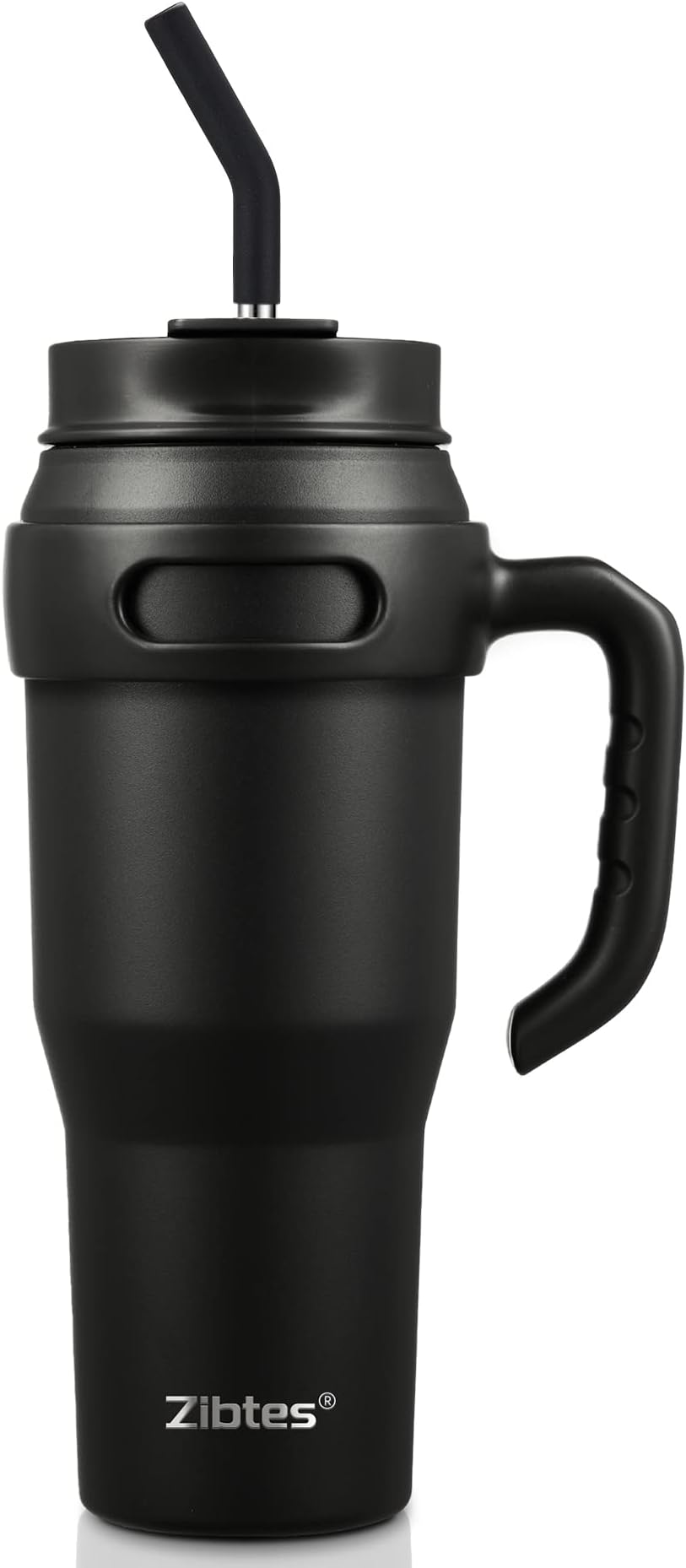 Zibtes 40oz Insulated Tumbler With Lids and Straws, Stainless Steel Coffee Tumbler With Handle, Keeps Drinks Cold up to 34 hours, Spill Proof Travel Mug. (Black 1 pack）