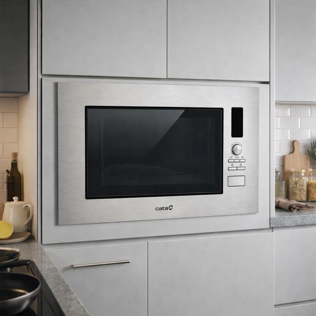 Cata MC 20 D X - Microonde da incasso, 20 litri, 60 cm, grill, 7 livelli di potenza, in acciaio inox, grigio