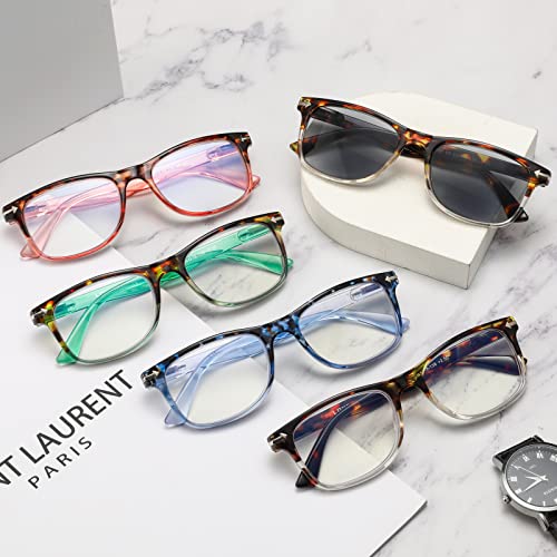 Loycco 5 Pack Reading Glasses Women Men Blue Light Blocking Readers Spring Hinge (Square 5 Pack Mix(Blue+Tortoise+Green+Pink+Tortoise Sun), 2, Multiplier_X) #TOP2