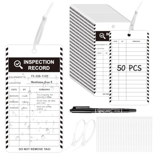 Image of 50 PCS Inspection Record Tag with 50 Ties Plastic Safety Inspection Tags with Marker 15x8 cm Equipment Check Tags Equipment Safety Inspection Sign for Universal Application Equip Safety Indoor Outdoor