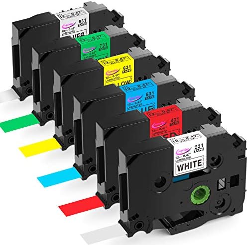 6 Pack Compatible with Brother P Touch 12mm 0.47 Inch Laminated TZ Label Maker Tape TZe TZ Label Tape for Brother Ptouch PT-D220 PT-D210 PT-H110 PT-D410 D600, White/Silver/Red/Blue/Yellow/Green