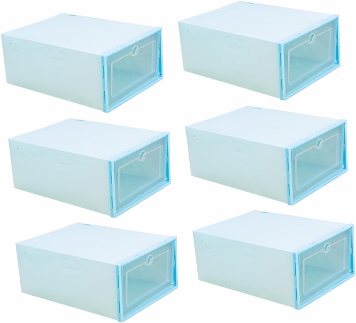 SOLUSTRE 6pcs Stackable Shoes Box Organizer Lid Drawer Type Dustproof Shoe Storage Container for Home Closet