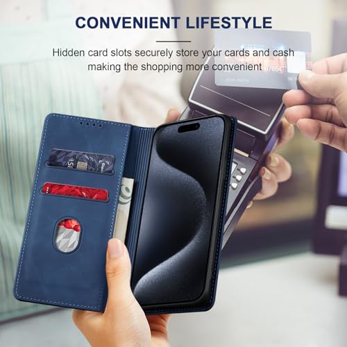 Image of Jasonyu Flip Wallet Case for iPhone 15 Pro,Blue