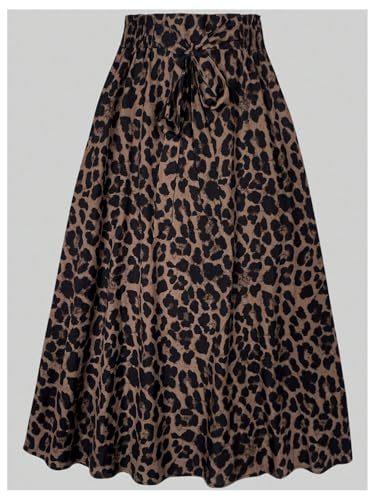 GORGLITTER Women's Leopard Cheetah Print Flowy Maxi Skirt Animal Boho Casual Bow Tie High Waisted Long Skirts 20254