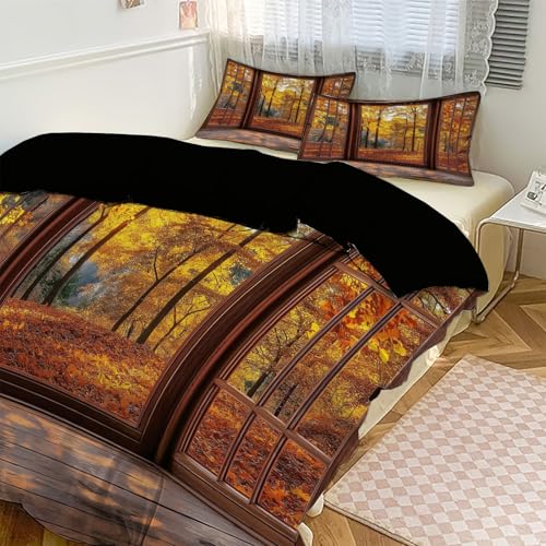 Parure de lit 220x240cm microfibre infroissable motif feuilles érable 3D