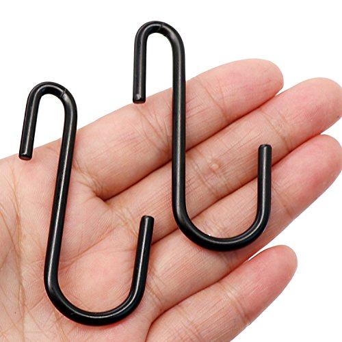 YourGift 10 Pack Heavy Duty S Hooks Black S Shaped Hooks Hanging Hangers Hooks for Kitchen, Bathroom, Bedroom and Office: Pan, Pot, Coat, Bag, Plants(10 Pack/S Hook/Black/2.4 inch)