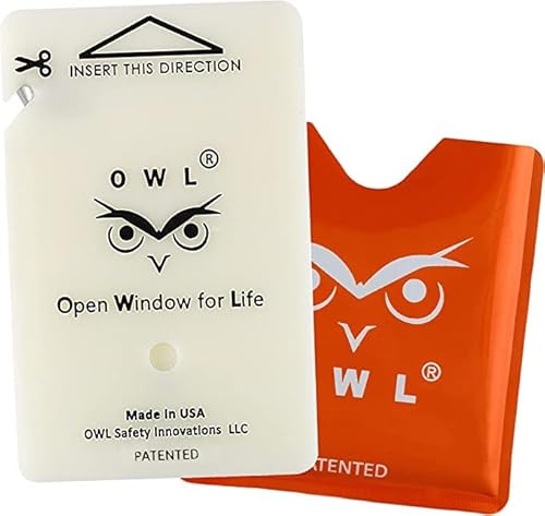 Owl Car Window Glass Breaker & Seatbelt Cutter Card Emergency Escape Rescue Hammer Safety Life Saving Crash Survival Kit 2-In-1 Tool - Made In Usa (Orange) #TOP1