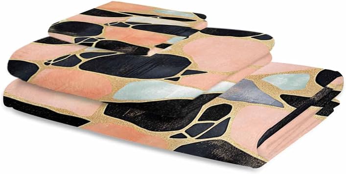 Pink Black Bath Towels for Bathroom Set - Luxury Microfiber Towels Gifts for Women,Quick Dry Beach Hand Hair Face Towel and Dish Washcloth,Modern Colorful Abstract Marble Texture Workout Towels+Set