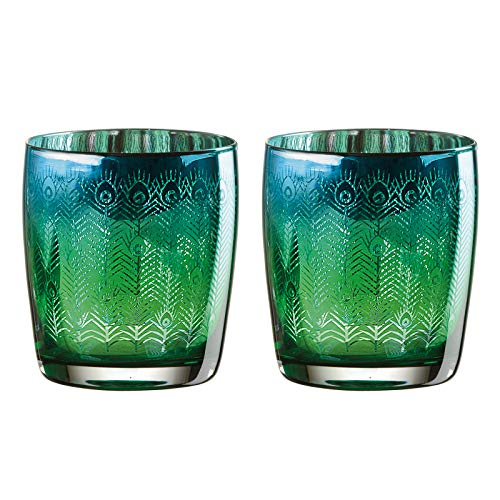 Artland – Vaso DOF Tumbler Peacock - Juego de 2 – Capacidad de 450ml Por Copa – Juego de Copas Electrochapadas – Color Turquesa y Plateado - Un Regalo de Cumpleaños o de Aniversario.