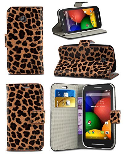 Image of London Gadget Store New Creative Graphic Pattern Wallet Case Cover Printed Design with Integrated Stand Compatible with Samsung Galaxy S6 Edge SM-G925F - Leopard Skin (Brown)