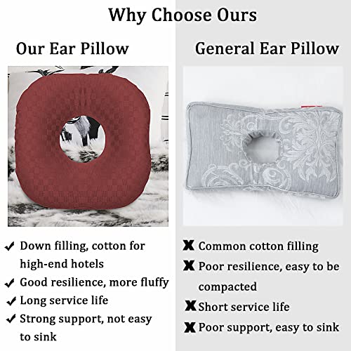 Image of Ear Piercing Pillow for Side Sleepers, Pillow with an Ear Hole for CNH and Ear Pain Ear Inflammation Pressure Sores, O-Shaped Side Sleeping Pillow, Ear Guard Pillow(Dark Red)