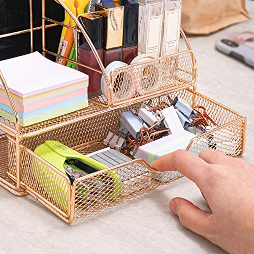 ARCOBIS Organizador de mesa com gaveta, suporte para caneta de escritório com 5 compartimentos + 1 g