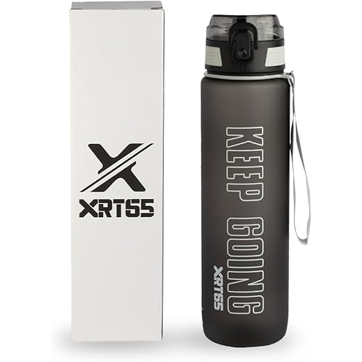 XRT65 Sipper Watter Bottle 1 Ltr, Unbreakable, Leakproof Sipper Water Bottle for Adults, Motivational water bottle for Gym office home, BPA-Free Non-toxic,with Cleaning Brush & Strap (Black), Tritan