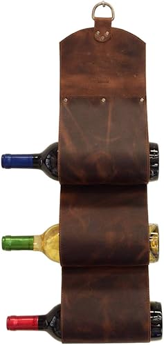 Hide & Drink, Botellero de cuero 3 botellas, montado en la pared, almacenamiento moderno, accesorios para el hogar y la cocina, hecho a mano Incluye
