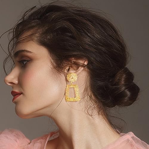 FIBO STEEL 6 Pairs Clip on Earrings Gold Statement Earrings for Women Dangle Clip On Earrings Leaf Butterfly Square Hoops Round Exaggerated No Piercing Fake Earrings Set3